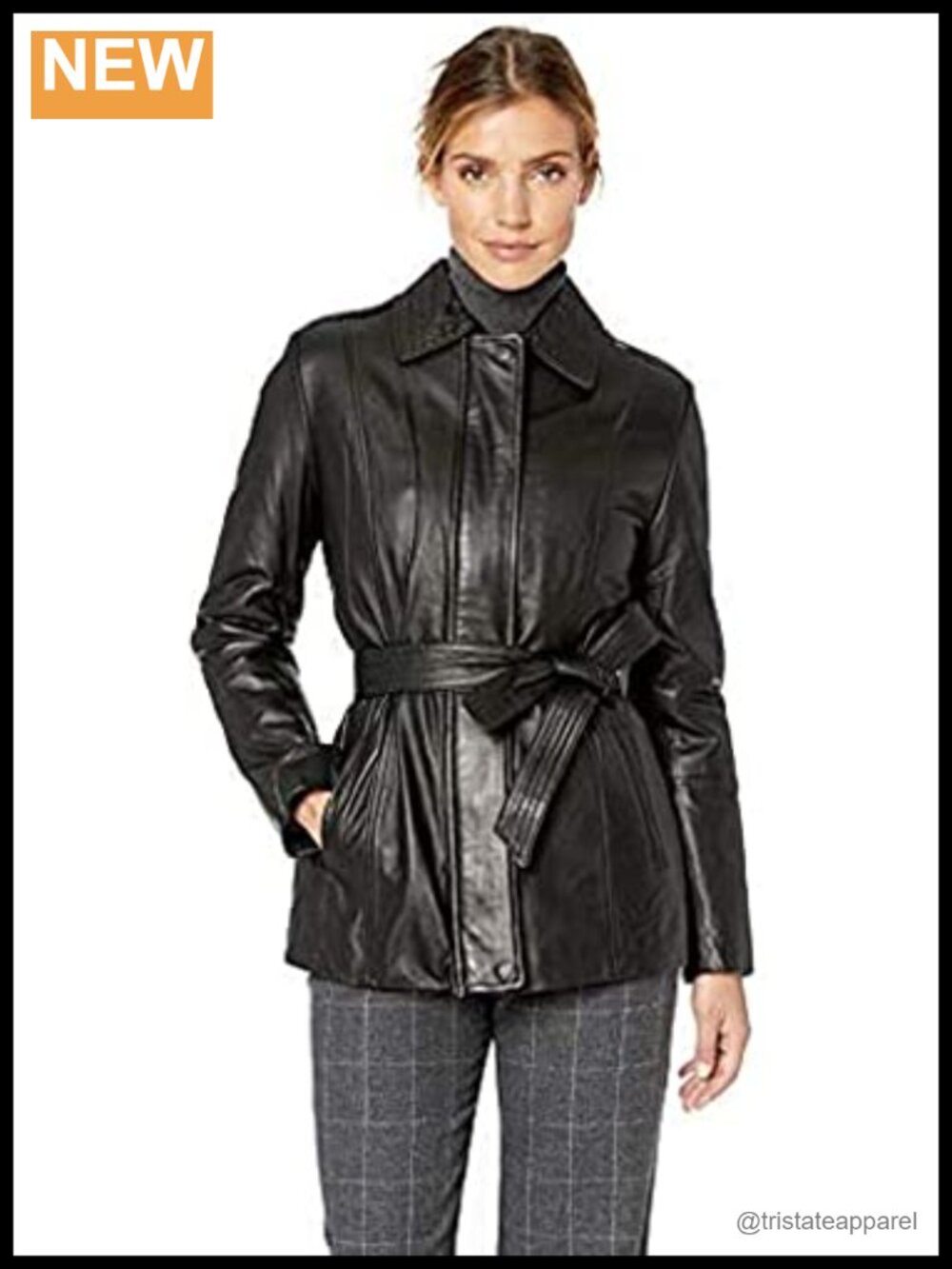 Vintage Leather Belted City Coat Long Trench